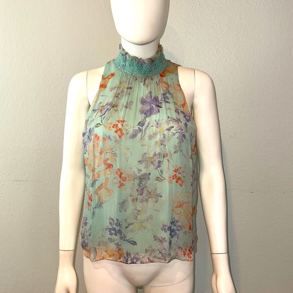 Alice + Olivia Tops - ALICE + OLIVIA *Lilian* seafoam green floral sleeveless mock neck blouse top XS